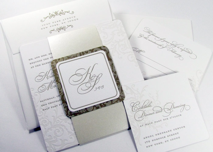 Elegant flourish wedding invitations Elegant letterpress wedding 