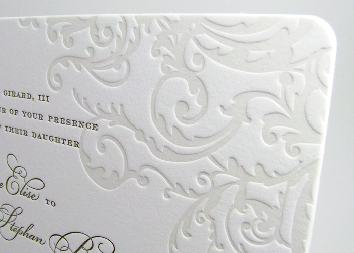 Elegant flourish wedding invitations Elegant letterpress wedding 