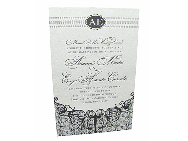 Formal wedding invitation letterpress lace