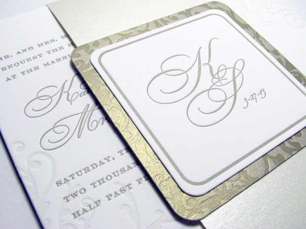 Gold metallic belly band wedding invitation