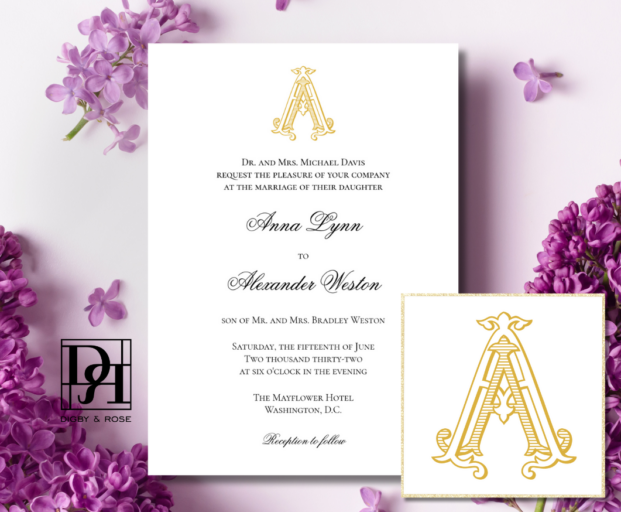 AA monogram wedding invitation