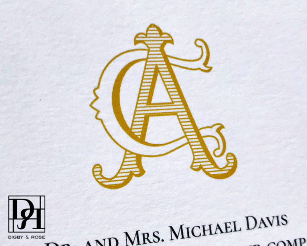 CA AC monogram in classic vintage style printed in gold