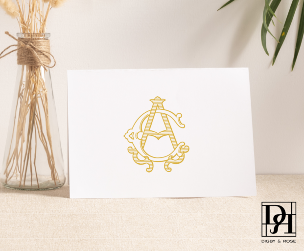 AC monogram or CA monogram notecard stationery