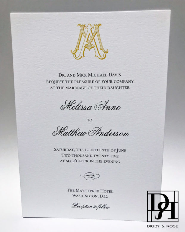AM or MA crest for traditional wedding invitations.