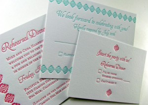 Aqua and coral invitations