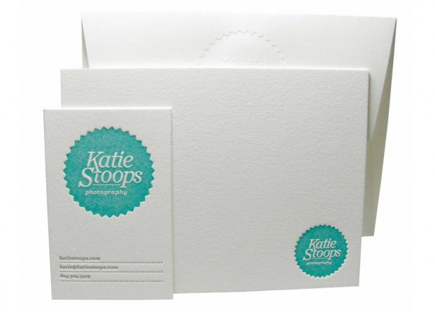 Katie Stoops photographer letterpress business card