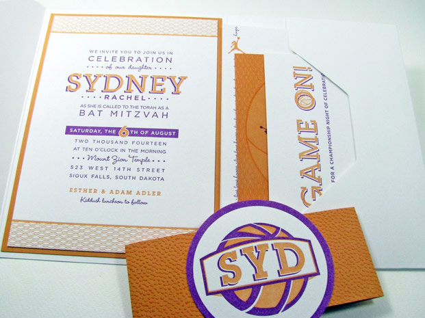 Basketball pocketfold bat mitzvah invitations