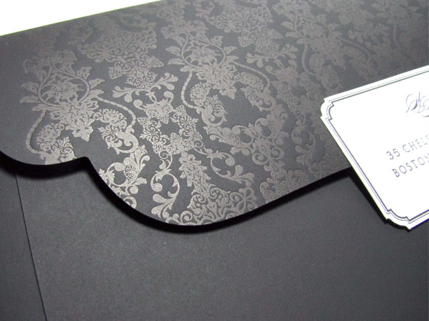 Black damask wedding invitations