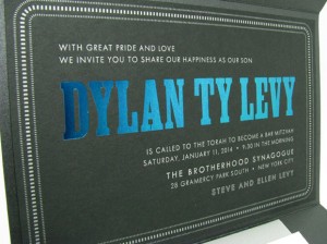 Blue and black bar mitzvah invitations