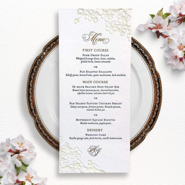 Letterpress cherry blossom menu