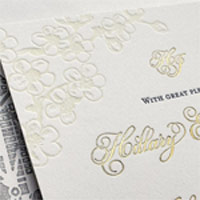 Cherry blossom wedding invitation letterpress foil