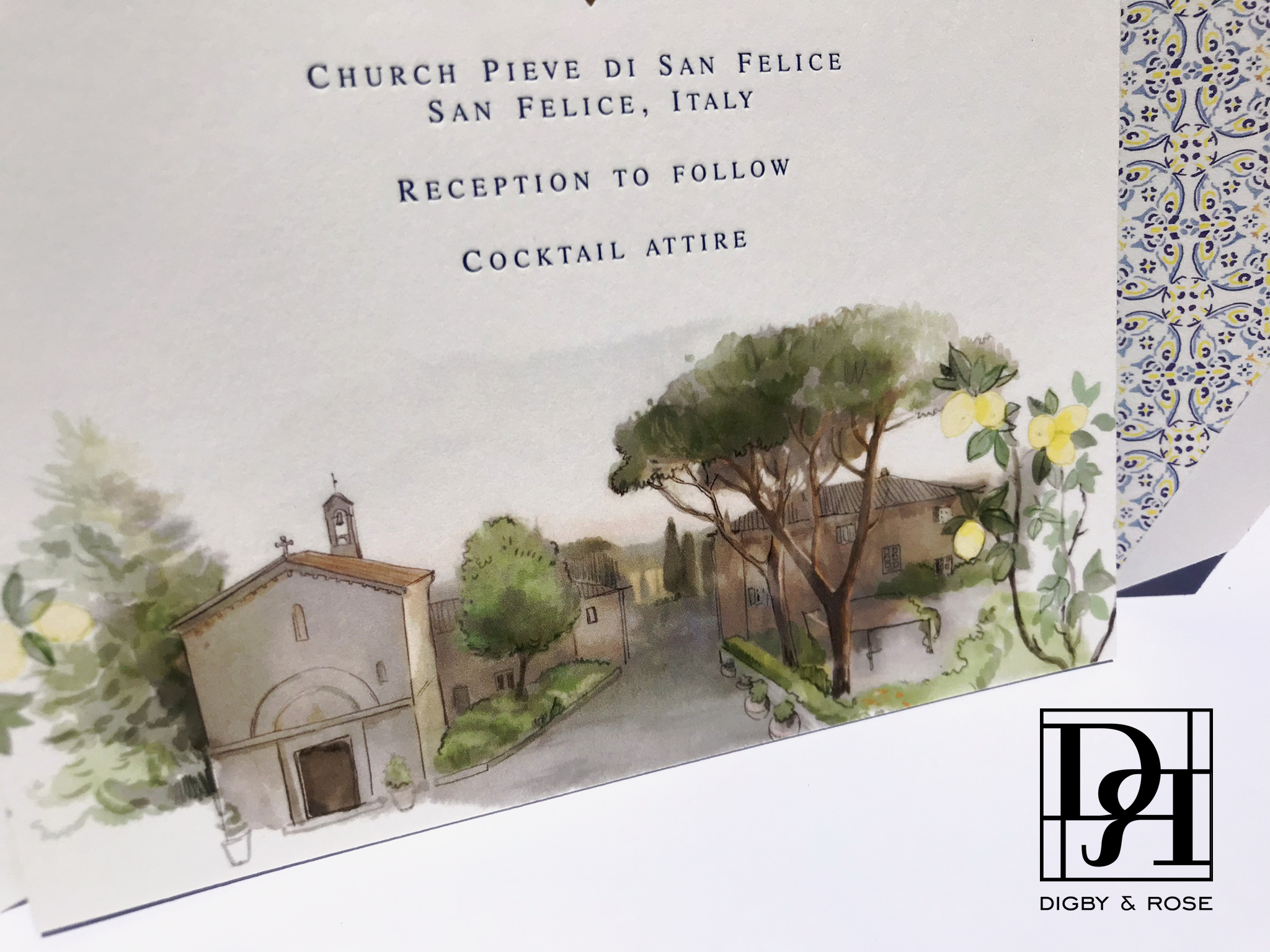 Watercolor drawing of italy for wedding invitation