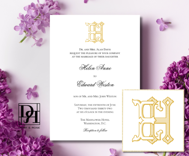 HE monogram EH monogram custom invitations