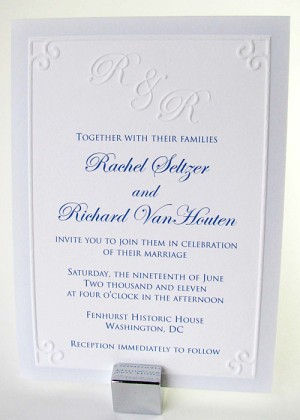 Embossed border monogram wedding invitation