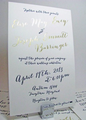 Gold script invitations