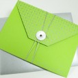 Green apple silver pocketfold invitation