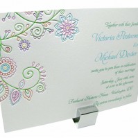 Colorful henna flowers wedding invitation