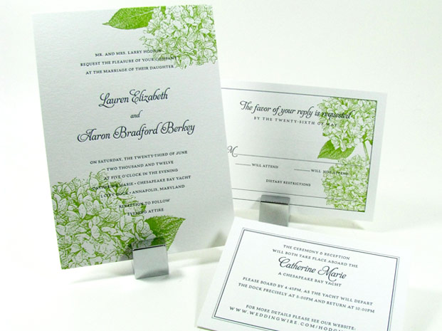 Hydrangea letterpress invitations
