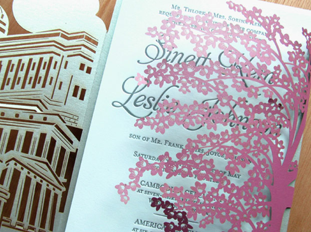 Laser cut wrap cherry blossom invitations