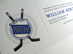 Letterpress hockey bar mitzvah invitations