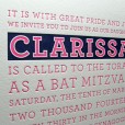 Modern pink blue bat mitzvah invitations