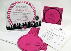 Pink and black bat mitzvah invitations