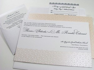 pink foil stamp wedding invitations