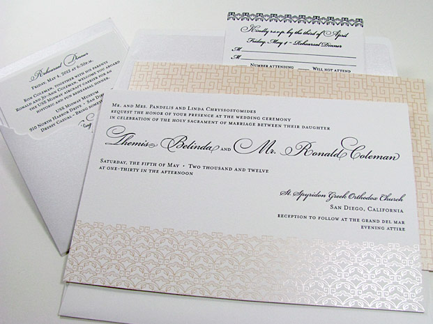 pink foil stamp wedding invitations