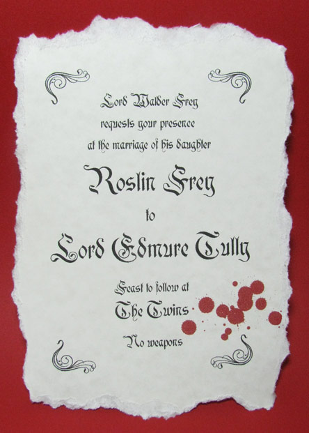 Red Wedding invitation game of thrones
