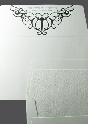 Formal wedding invitation letterpress lace