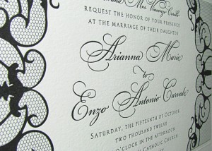 Formal wedding invitation letterpress lace