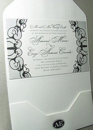 Formal wedding invitation letterpress lace
