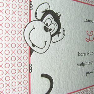 Letterpress Cute Little Monkey Baby Announcements