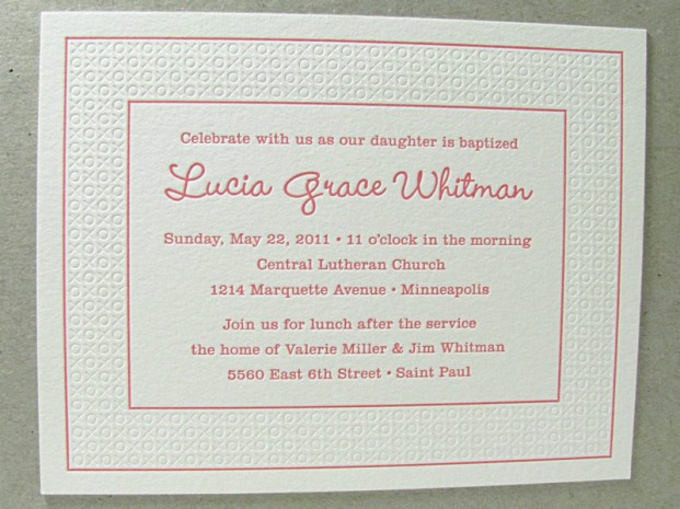 Letterpress XO Hugs and Kisses Baptism Invitation