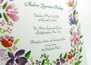 Watercolor letterpress invitations closeup