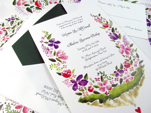 Watercolor letterpress invitations