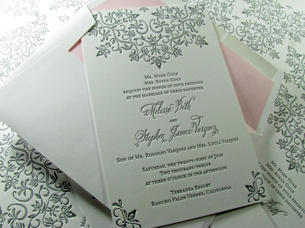 Modern country lace wedding invitations letterpress
