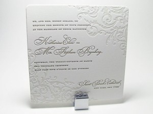 Thick letterpress wedding invitation scroll