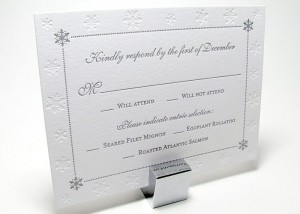 white snowflakes silver invitation
