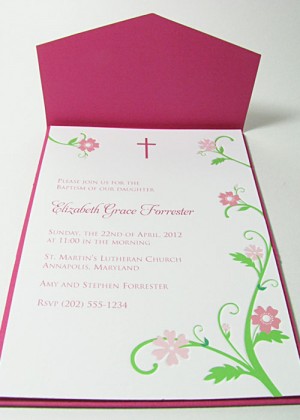 Letterpress Light Flowering Vine Baptism Invitation or Baby Announcement
