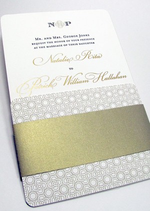 Gold invitations with belly band