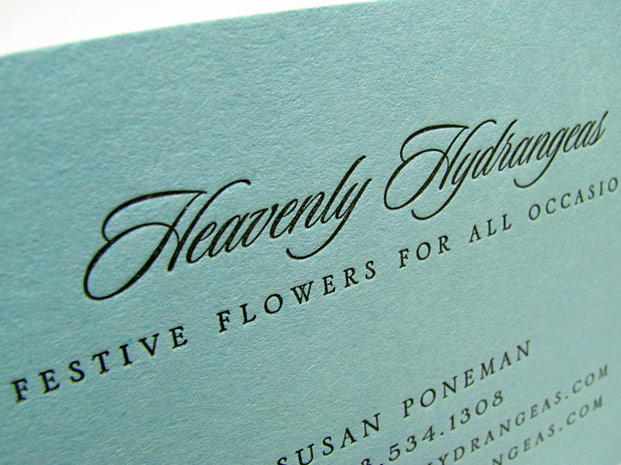 Letterpress business card Heavenly Hydrangeas