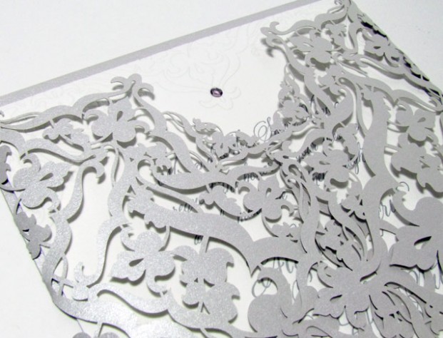 Laser cut wedding invitation pocketfold