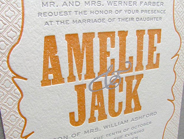 Modern wedding invitations letterpress