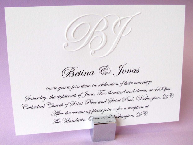 Custom Embossed Monogram Wedding Invitation