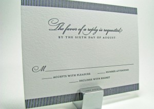 Navy and white reply card