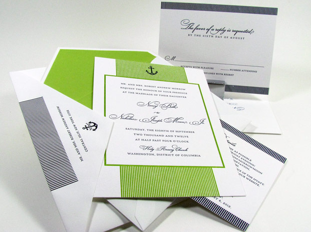 Nautical wedding invitations letterpress