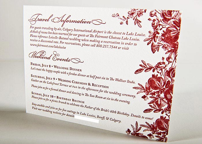 Chateau Lake Louise Vintage Flowers Letterpress Wedding