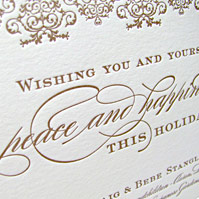 Gold Damask Letterpress Photo Christmas Card