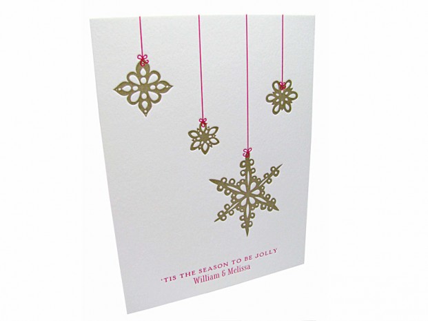 Letterpress Gold Snowflakes Ornament Christmas Card